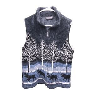 Vintage Black Diamond Woodsy Moose Print Fleese Vest Size L